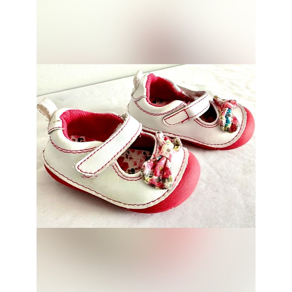 Healthtex Toddler Girls Size 3 White & Pink Mary Jane Shoes w/ Floral Bow Accent